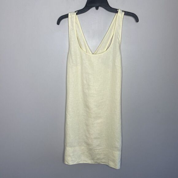 MADEWELL Mini Dress Women 2 Pale Yellow 100% Linen NEW Cross Back A-Line NR350 - Picture 3 of 14